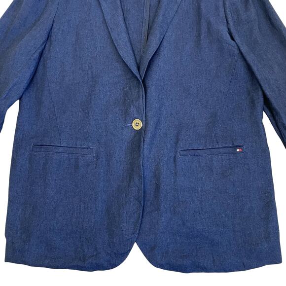 Tommy Hilfiger Sz L Linen Blend Navy Single Breasted Lightweight Blazer Relaxed - Picture 5 of 16